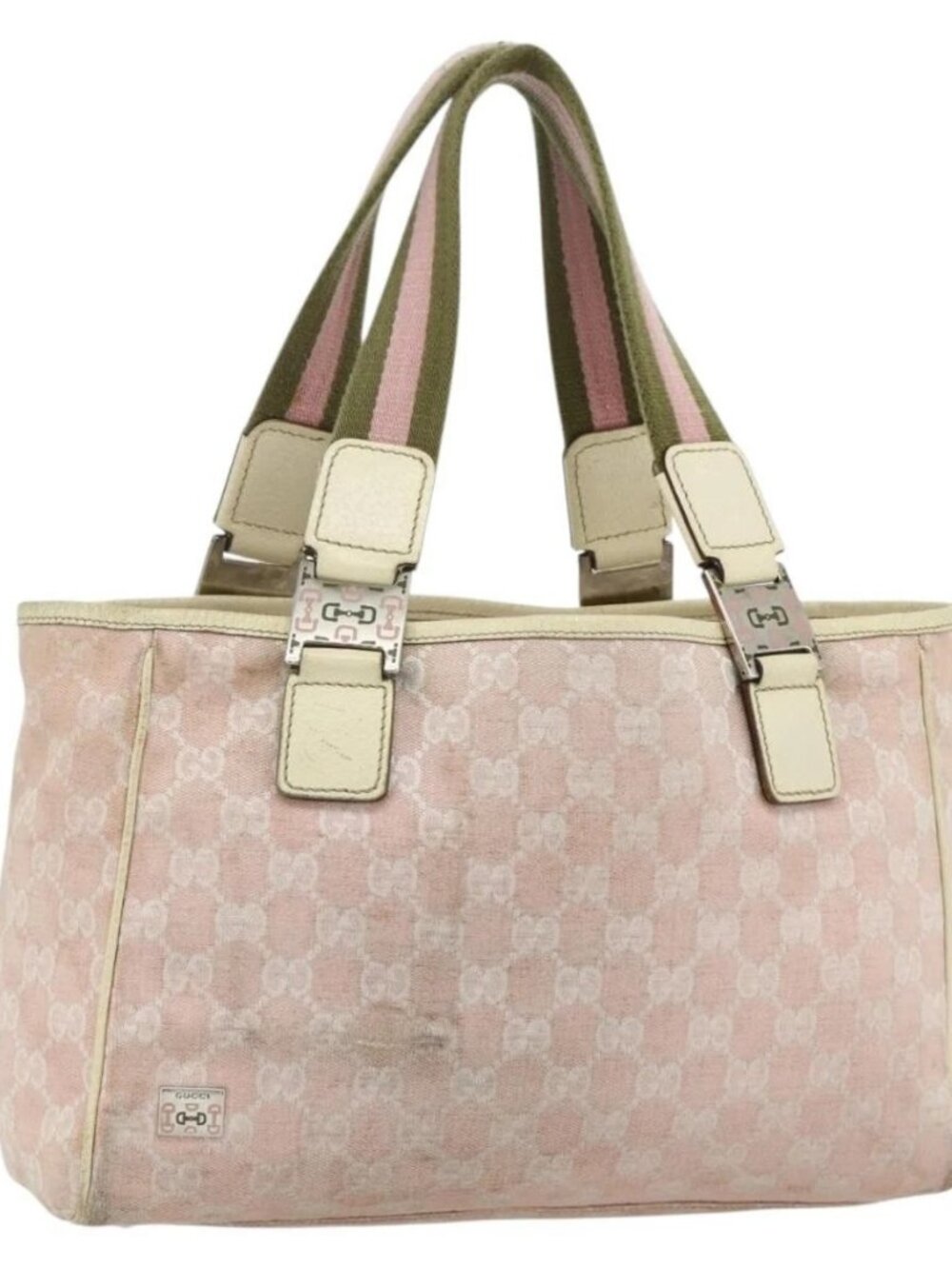 GUCCI GG Canvas Tote Bag Pink Silver 145810 Auth